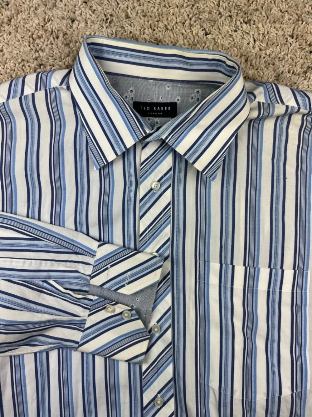 Ted Baker London Blue White Striped Button Up Shirt Cotton 17 34/35 Men’s Casual